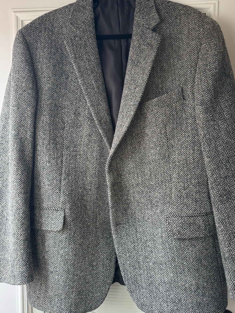 Vintage Harris Tweed Men's Sports Coat Blazer 46R Wool Stanford Black Grey